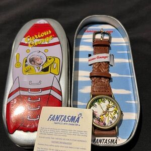 Curious George Brown Leather Watch in Tin Case